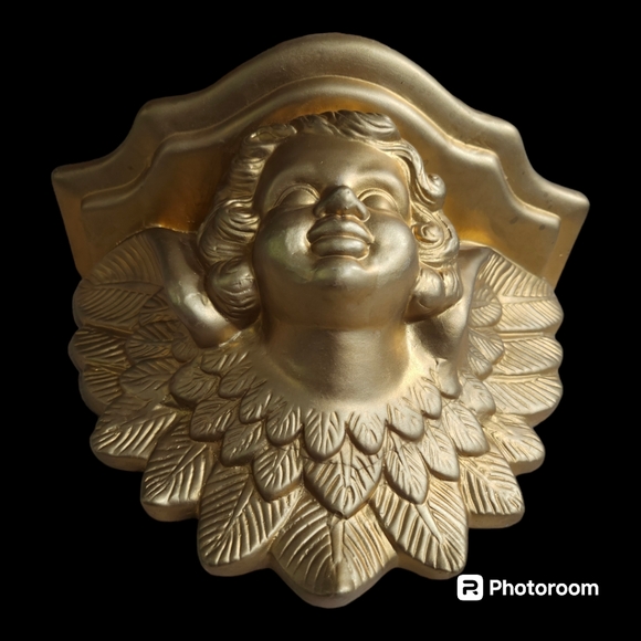 Vintage MCM Hollywood Regency Cherub Angel Wall Shelf Scone Corbel Plaster Gold - Picture 5 of 12